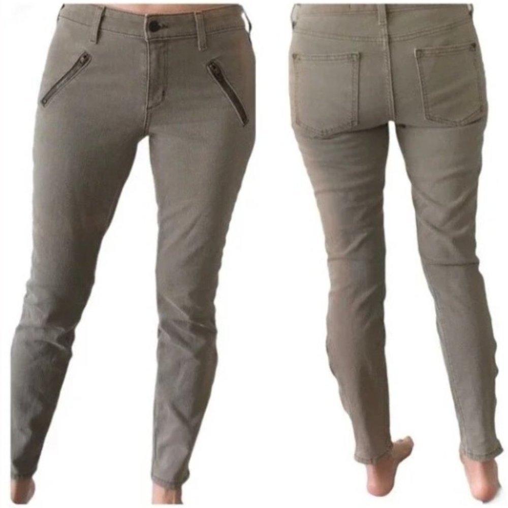 Pilcro Anthropologie Serif Faded Olive Green Moto Zip Ankle Pants - Size 26